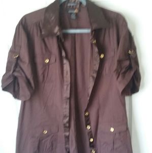ASHLEY STEWART, Brown and Gold button, casual top